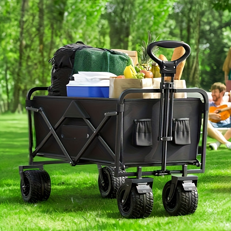 ApexHaul™ All-Terrain Folding Utility Wagon – 226kg Capacity with 360° Wheels & Storage Pockets
