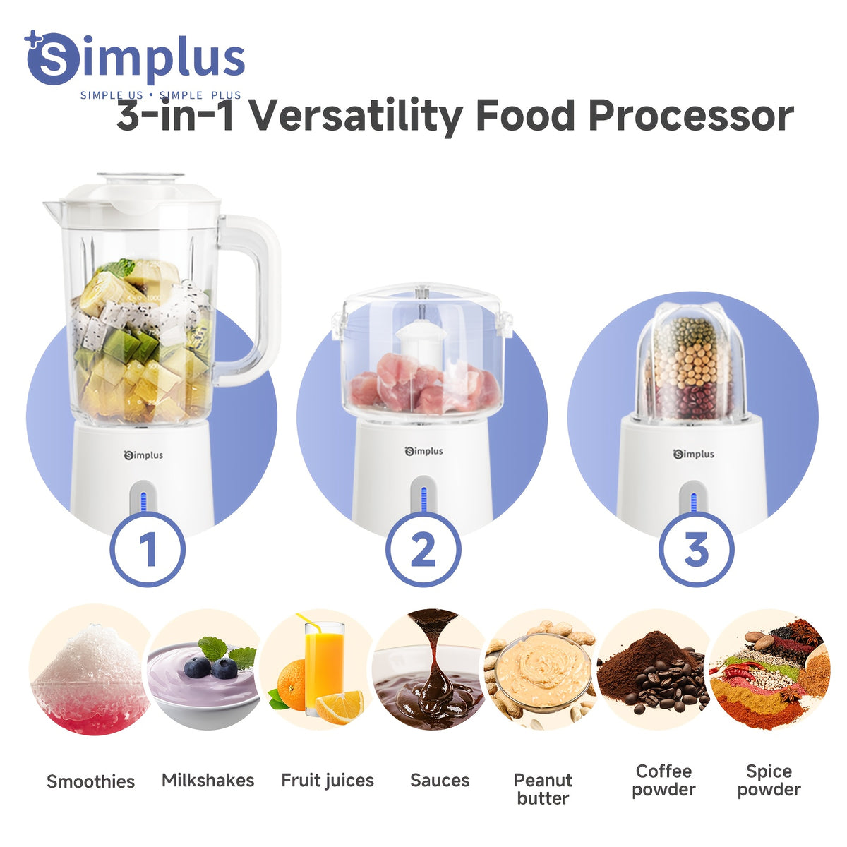 Simplus™ 380W 3-in-1 Blender & Food Processor – Smoothie Maker, Grinder & Juicer Set