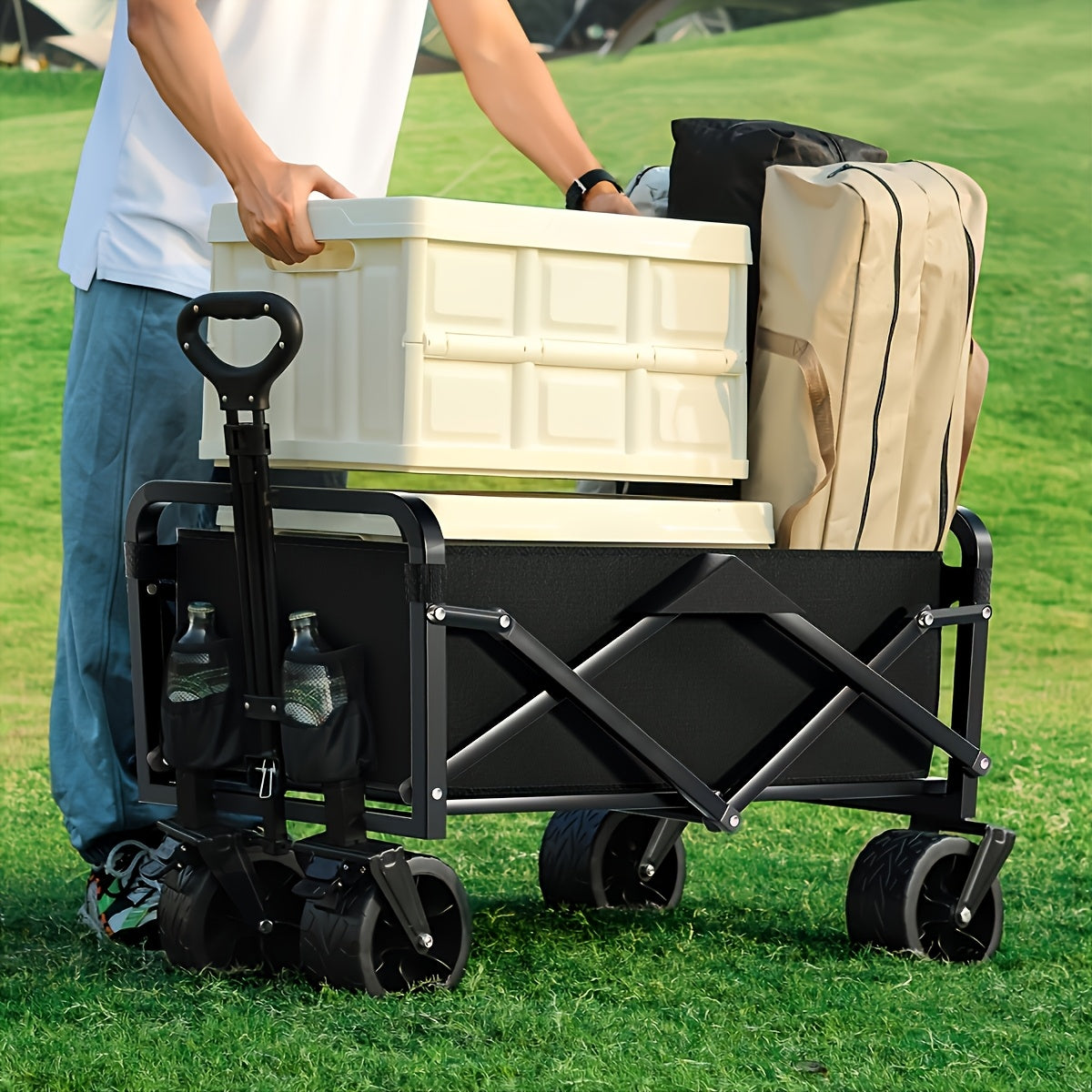 ApexHaul™ All-Terrain Folding Utility Wagon – 226kg Capacity with 360° Wheels & Storage Pockets