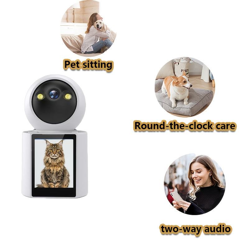 PawGuard™ Smart Home Pet Camera with Screen – 2-Way Audio, Night Vision, Video Call, No Battery Needed