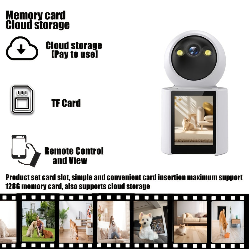PawGuard™ Smart Home Pet Camera with Screen – 2-Way Audio, Night Vision, Video Call, No Battery Needed