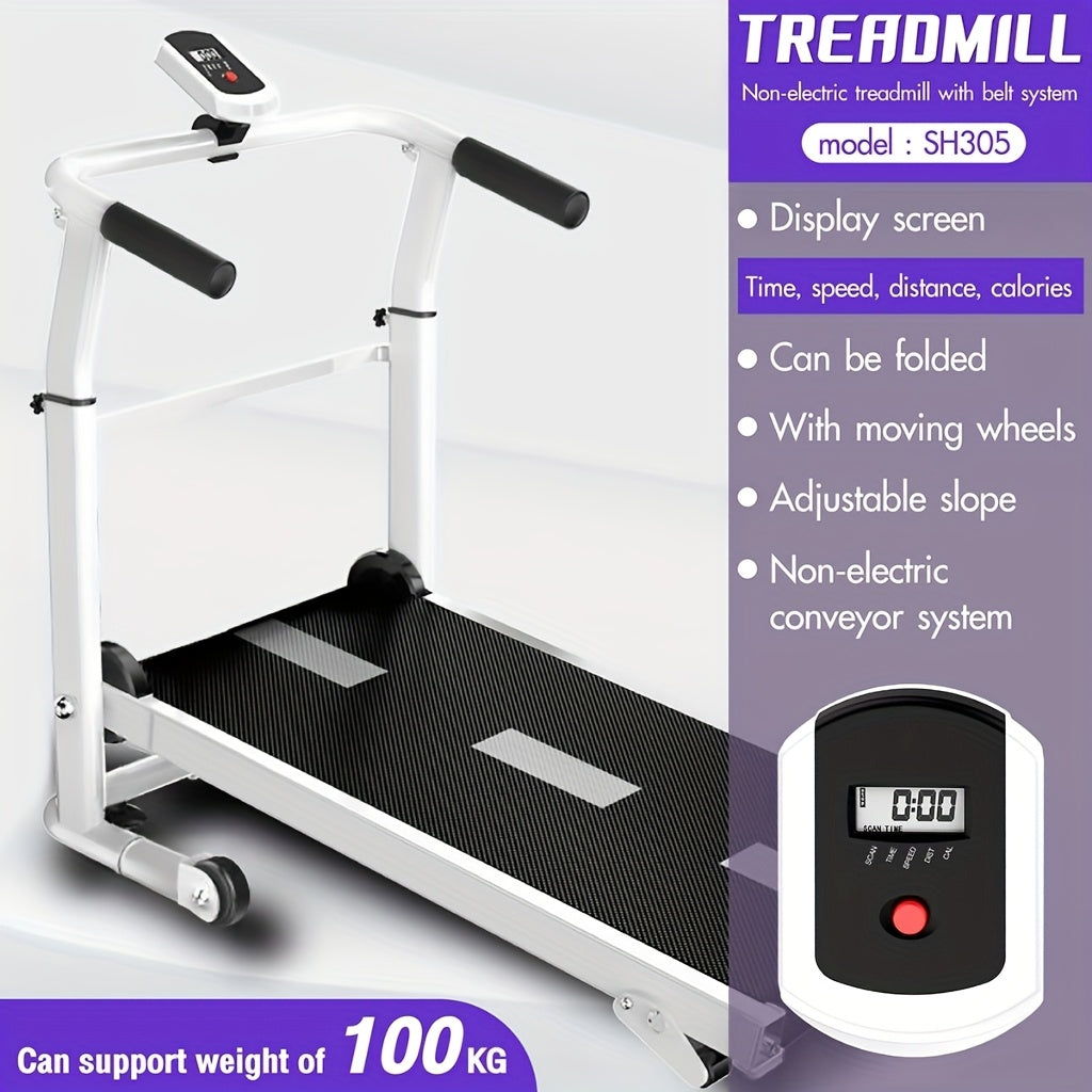StrideMate™ 3-in-1 Foldable Manual Treadmill – Incline, Sit-Up Bar & LCD Display (265lbs Capacity)