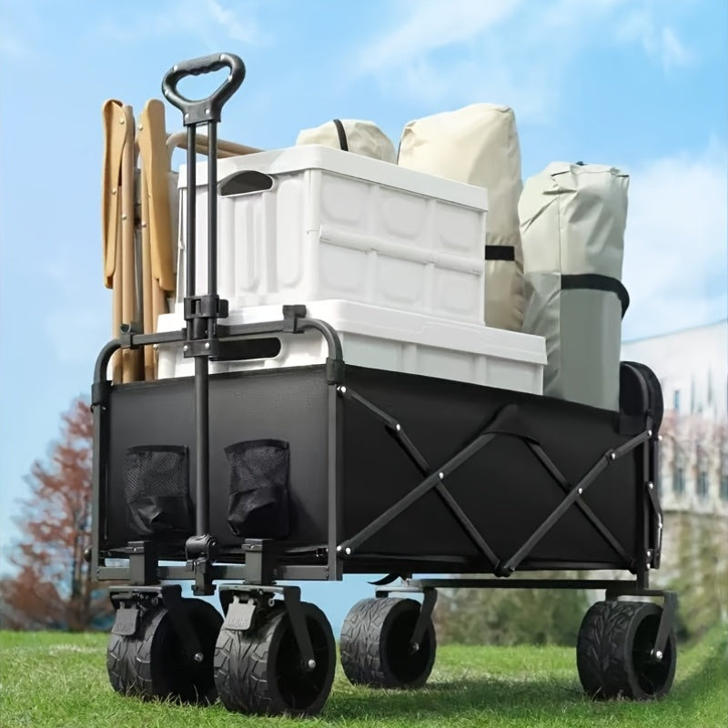 ApexHaul™ All-Terrain Folding Utility Wagon – 226kg Capacity with 360° Wheels & Storage Pockets
