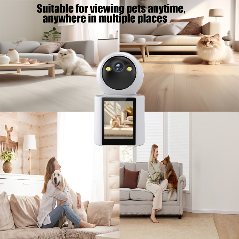 PawGuard™ Smart Home Pet Camera with Screen – 2-Way Audio, Night Vision, Video Call, No Battery Needed