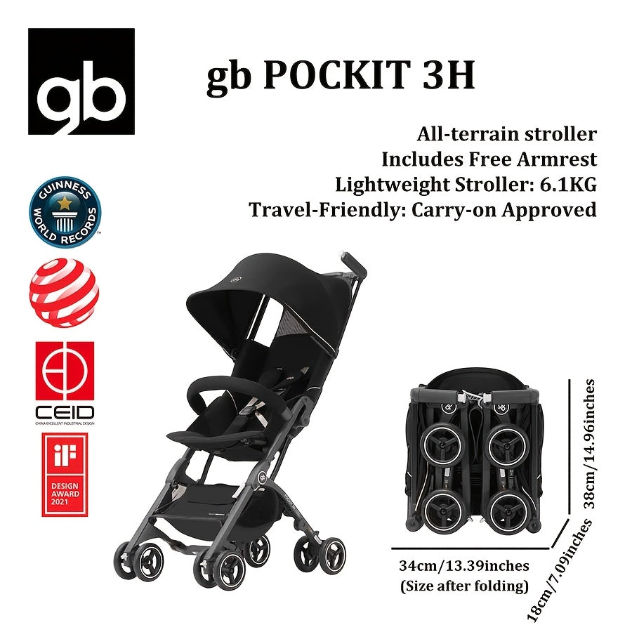 B Pockit 3H™ Compact Foldable Stroller – Lightweight, Travel-Ready, COD Available - Black & Gold