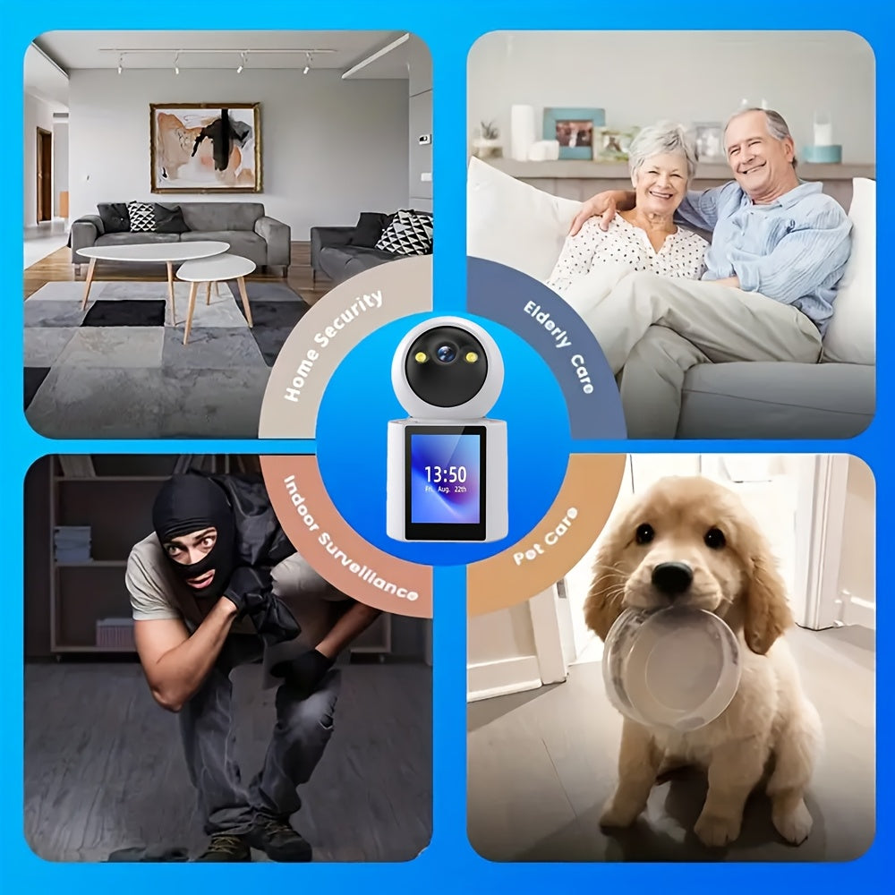 PawGuard™ Smart Home Pet Camera with Screen – 2-Way Audio, Night Vision, Video Call, No Battery Needed