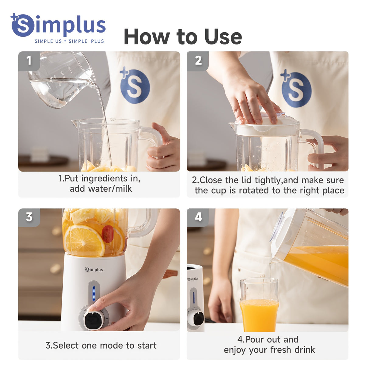 Simplus™ 380W 3-in-1 Blender & Food Processor – Smoothie Maker, Grinder & Juicer Set