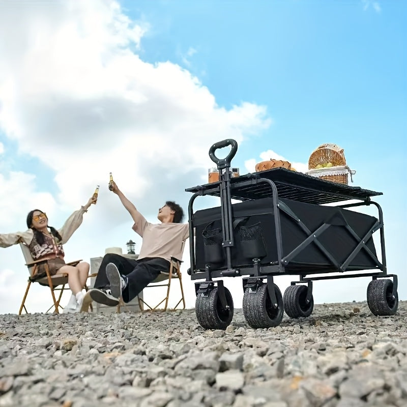 ApexHaul™ All-Terrain Folding Utility Wagon – 226kg Capacity with 360° Wheels & Storage Pockets