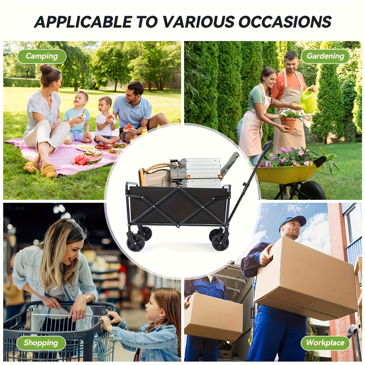 ApexHaul™ All-Terrain Folding Utility Wagon – 226kg Capacity with 360° Wheels & Storage Pockets