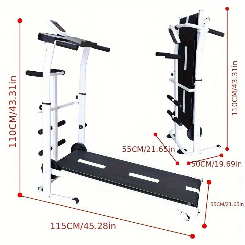 StrideMate™ 3-in-1 Foldable Manual Treadmill – Incline, Sit-Up Bar & LCD Display (265lbs Capacity)