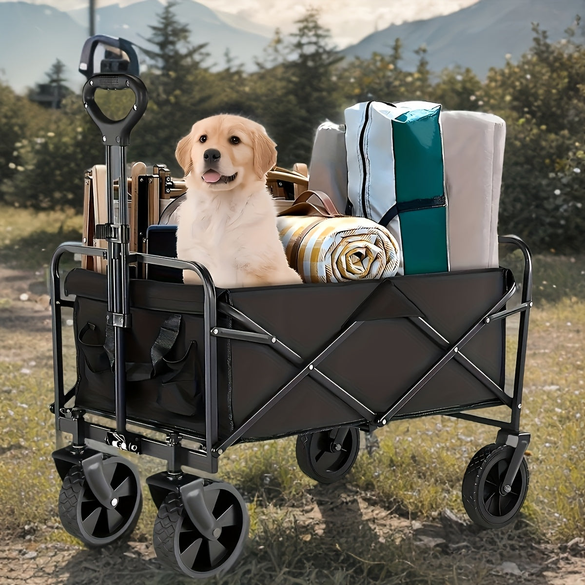 ApexHaul™ All-Terrain Folding Utility Wagon – 226kg Capacity with 360° Wheels & Storage Pockets
