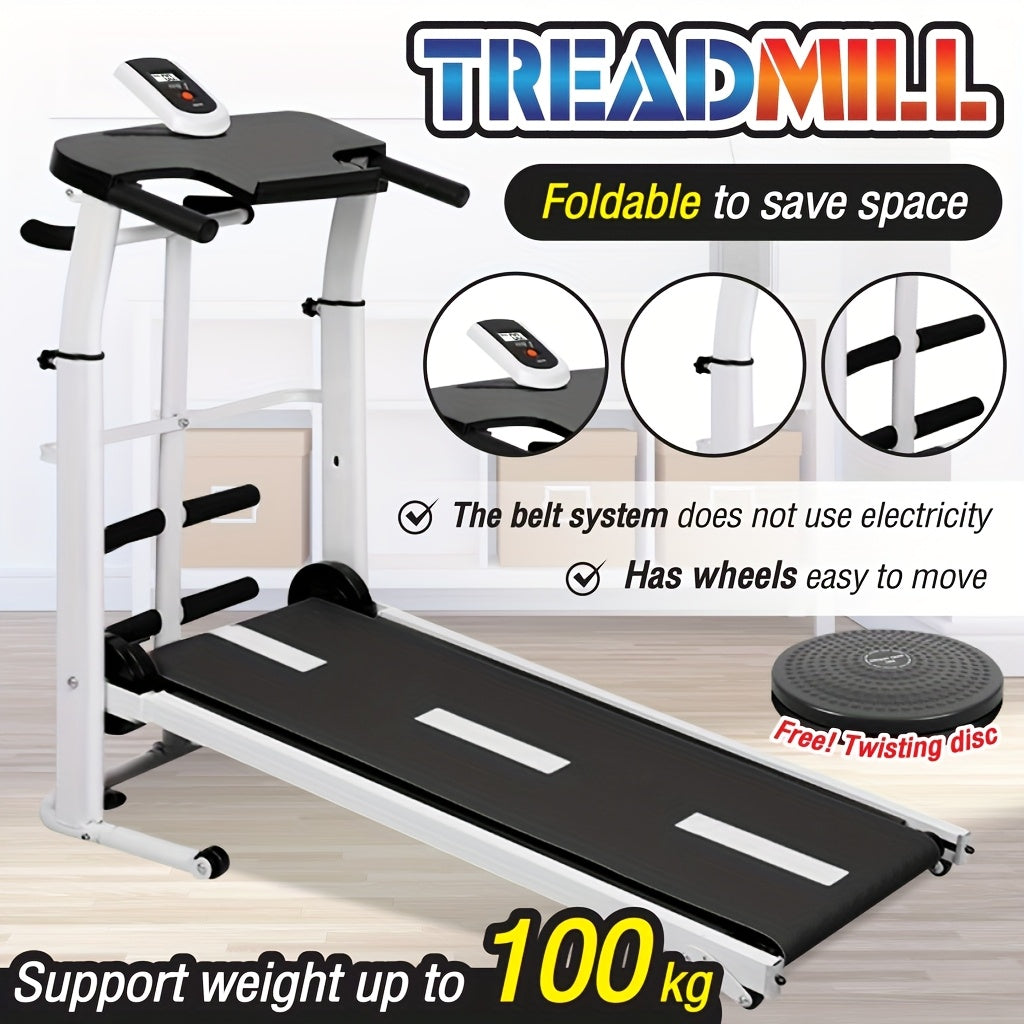StrideMate™ 3-in-1 Foldable Manual Treadmill – Incline, Sit-Up Bar & LCD Display (265lbs Capacity)