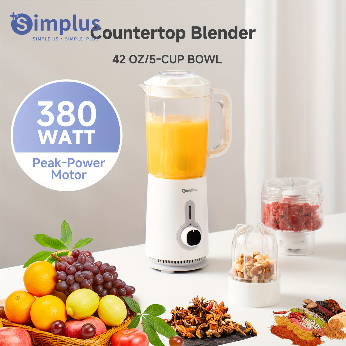 Simplus™ 380W 3-in-1 Blender & Food Processor – Smoothie Maker, Grinder & Juicer Set