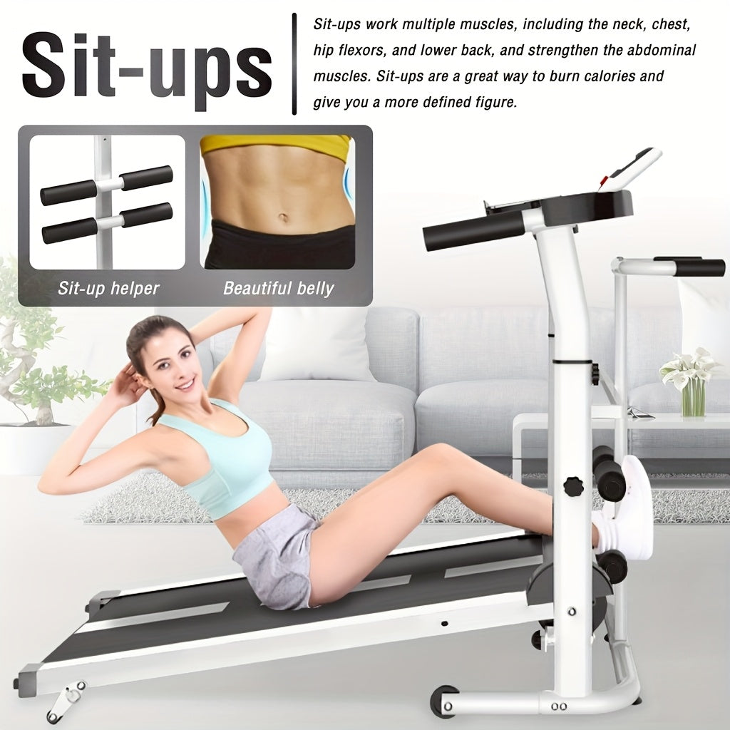 StrideMate™ 3-in-1 Foldable Manual Treadmill – Incline, Sit-Up Bar & LCD Display (265lbs Capacity)