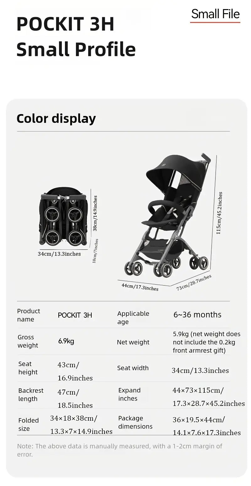 B Pockit 3H™ Compact Foldable Stroller – Lightweight, Travel-Ready, COD Available - Black & Gold